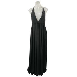 Missguided Women's Black Plunging V Neck Sleeveless Maxi Halter A-Line Dress 4
